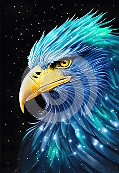 Eagle head isolated on black background, king eagle artictic illustration. Generative Ai photo