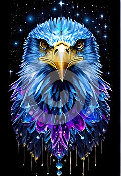 Eagle head isolated on black background, king eagle artictic illustration. Generative Ai photo