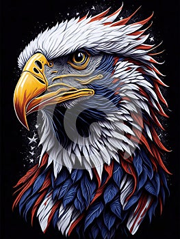 Eagle head isolated on black background, king eagle artictic illustration photo