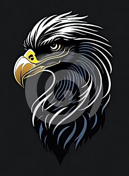 Eagle head isolated on black background, king eagle artictic illustration. Generative Ai photo