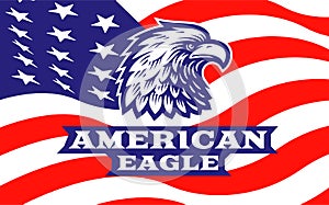 Eagle head logo - vector illustration on american flag background
