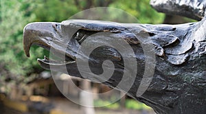 Eagle head metal statue located in Queretaro Mexico.