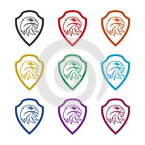 Eagle head in a shield icon, color set