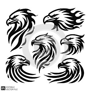 Eagle Head Silhouettes: Vector Set