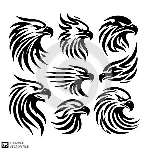 Eagle Head Silhouettes - Vector Set