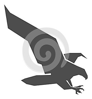 Eagle landing on prey. Gray bird silhouette. Hawk icon