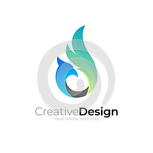 Eagle logo and fire design combination, flame with blue color