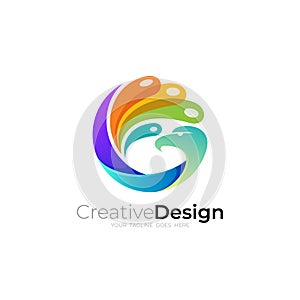 eagle logo flapping its beautiful wings, circle style photo