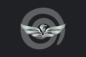 Eagle Logo Wings Metal Design Vector Template. Falcon Hawk Flying Bird Logotype concept icon emblem