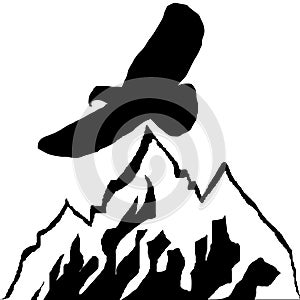 Eagle Mountain Logo Hand Drawn Illustration Style Silhouete Vector. Black and white vector illustration. Eagle soars in the wild