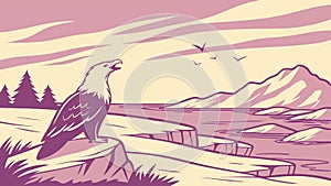 Eagle on Mountain Summit Vector Illustration, vector design Generative AI