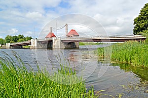 The eagle movable bridge through the Deyma River. Polessk, Kaliningrad region