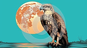 Eagle By The Ocean: Pop Art Illustration With Moon photo