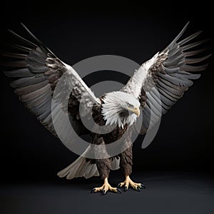 Eagle with outstretched wings on black background.