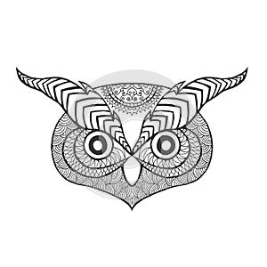 Eagle owl head. Adult antistress coloring page