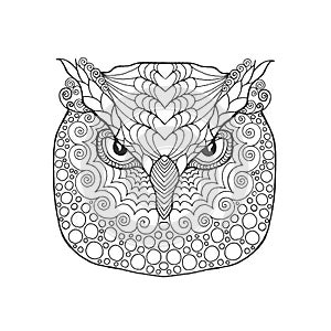 Eagle owl head. Adult antistress coloring page