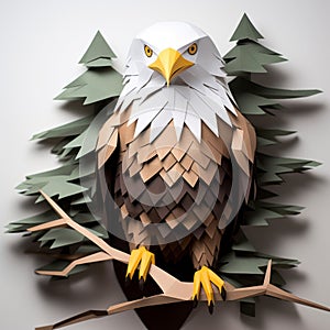 Eagle Paper Craft: Cartoon-like Polygon Design With Branches