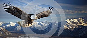 The eagle is a patriotic symbol of America, USA. Eagle flying on the background of mountains and canyon