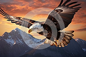 The eagle is a patriotic symbol of America, USA. Eagle flying on the background of mountains and canyon