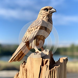 High Detail Carved Eagle Wooden Sculpture In Leica R8 Style photo