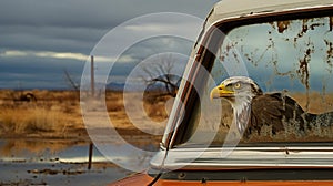 Post-apocalyptic Bald Eagle In Rear View: A Unique Blend Of Landscapes And Portraits photo