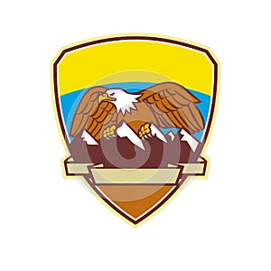 Eagle Perching Mountain Range Crest Mascot