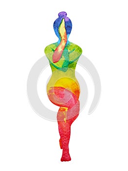 Eagle Pose Yoga, 7 color chakra watercolor painting pattern