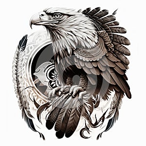 Eagle predatory bird totem with pagan ornament art design