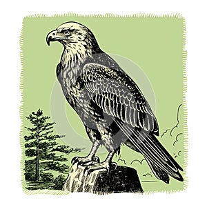 Eagle Resting On Rock - Vector Illustration In Cicely Mary Barker Style photo