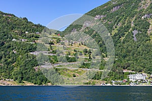 The Eagle Road in Norway in summer time with multiple hairpin turns