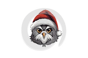 eagle in Santa hat isolated on a white background