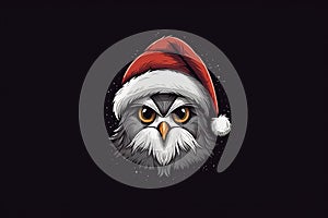eagle in santa hat, Merry Christmas card.