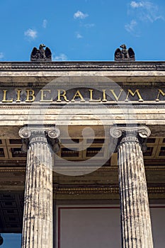 Eagle sculptures on the roof of Altes Museum . Old Museum in Berlin, Germany