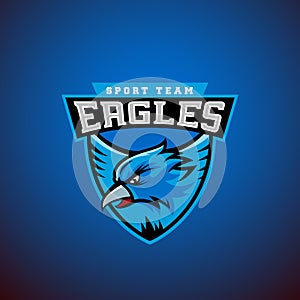 Eagle in a Shield. Abstract Vector Sport Emblem Template. League or Team Logo. University Crew Sign.