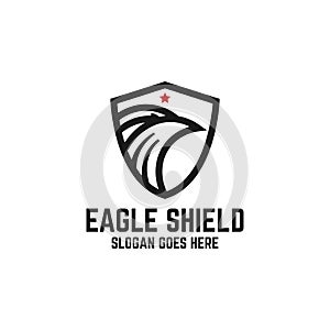 Eagle shield with star logo design, Bird shield with line art logo inspirations