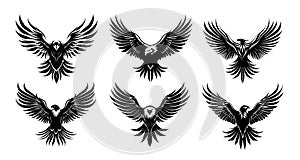 Eagle silhouette set sketch hand drawn in doodle style Vector illustration