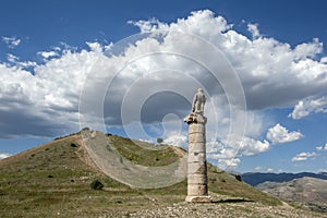 An eagle sits atop a Roman column at the ancient site of Karakus Tumulus near Salkimbagi in south eastern Turkey.