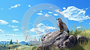 Eagle Sky Wallpaper: Animecore Illustration With Hyper-realistic Style