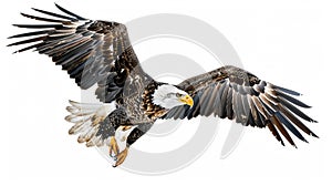 An eagle soaring in the air on a light background