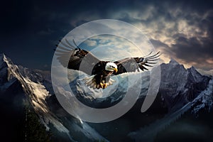 Eagle Soars High in the Crisp Sky, A Symbol of Cold Season\'s Majesty