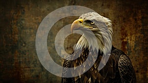 an eagle is standing next to the american flag