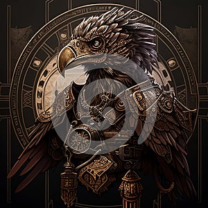 Eagle steam punk portrays a majestic and powerful bird with a mechanical and industrial aesthetic, symbolizing the balance of