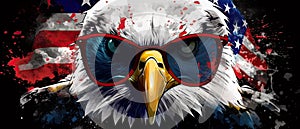 eagle in sunglasses realistic flag background with paint splatter abstract Generative AI