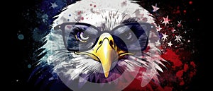 eagle in sunglasses realistic flag background with paint splatter abstract Generative AI