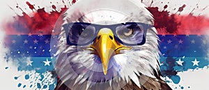 eagle in sunglasses realistic flag background with paint splatter abstract Generative AI