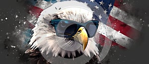 eagle in sunglasses realistic flag background with paint splatter abstract Generative AI