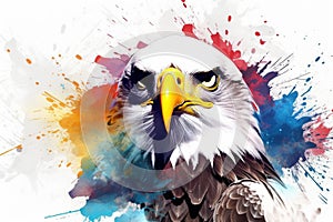 eagle in sunglasses realistic flag background with paint splatter abstract Generative AI