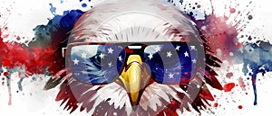 eagle in sunglasses realistic flag background with paint splatter abstract Generative AI