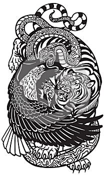 eagle tiger snake tattoo