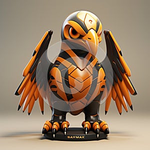 Eagle Twee: Dark Orange And Black 3d Render With Robotic Motifs